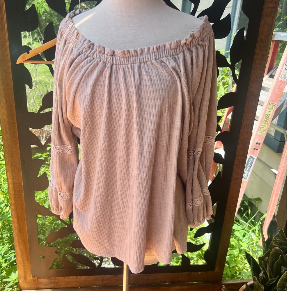 Lane Bryant Mauve Pink Ribbed Off Shoulder Crochet Lace Sleeve Top Plus 26/28